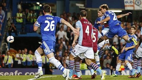 Gặp đôi chút khó khăn, nhưng Chelsea (xanh) vẫn đánh bại Aston Villa để vươn lên ngôi đầu BXH.