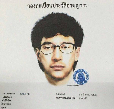 Chân dung nghi phạm đánh bom tại đền Erawan. Nguồn: Bangkok Post