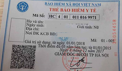 Mẫu thẻ bảo hiểm y tế mới nhất. (Ảnh: PV/Vietnam+)