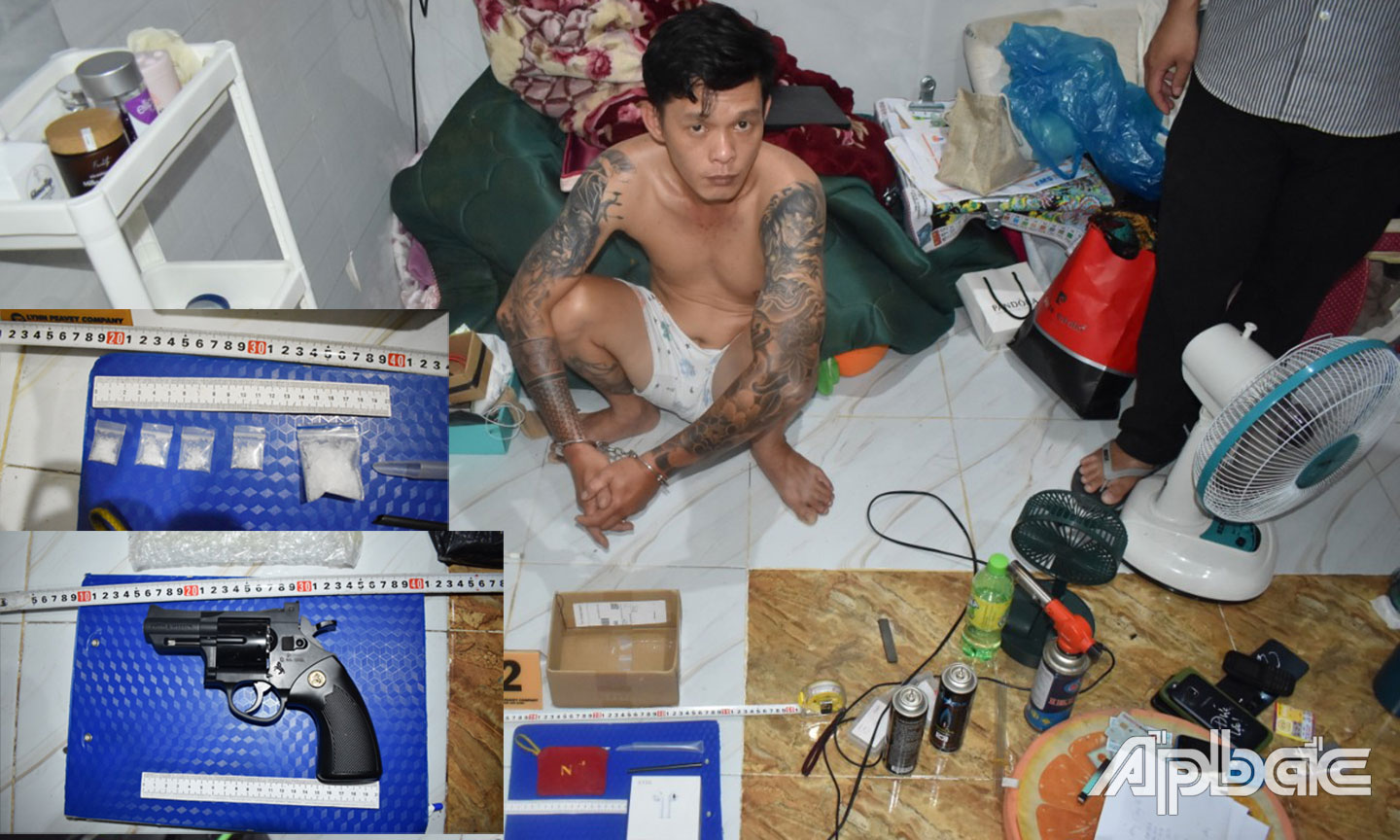 Đối tượng Lộc cùng với tang vật.