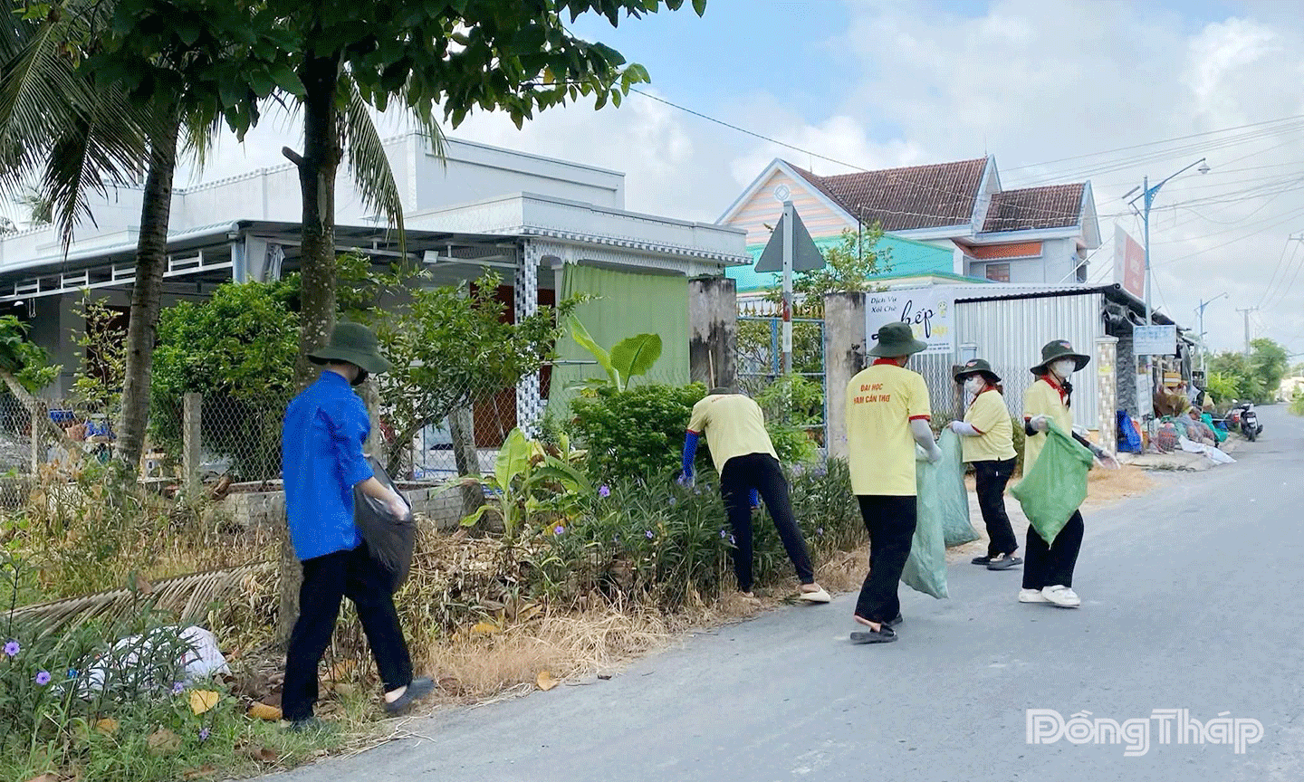 Sinh viên và đoàn viên đã tích cực chỉnh trang cảnh quan môi trường, thu gom rác thải, trồng hoa, cây xanh trên các tuyến đường 