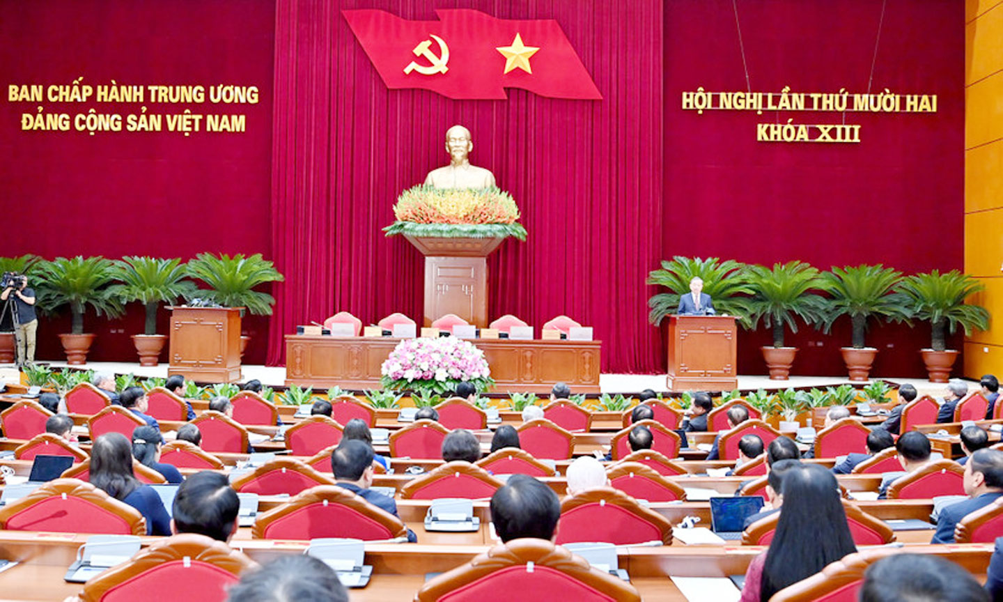 Quang cảnh Hội nghị lần thứ 12 Ban Chấp hành Trung ương Đảng khóa XIII.                                                       Ảnh: nhandan.vn 