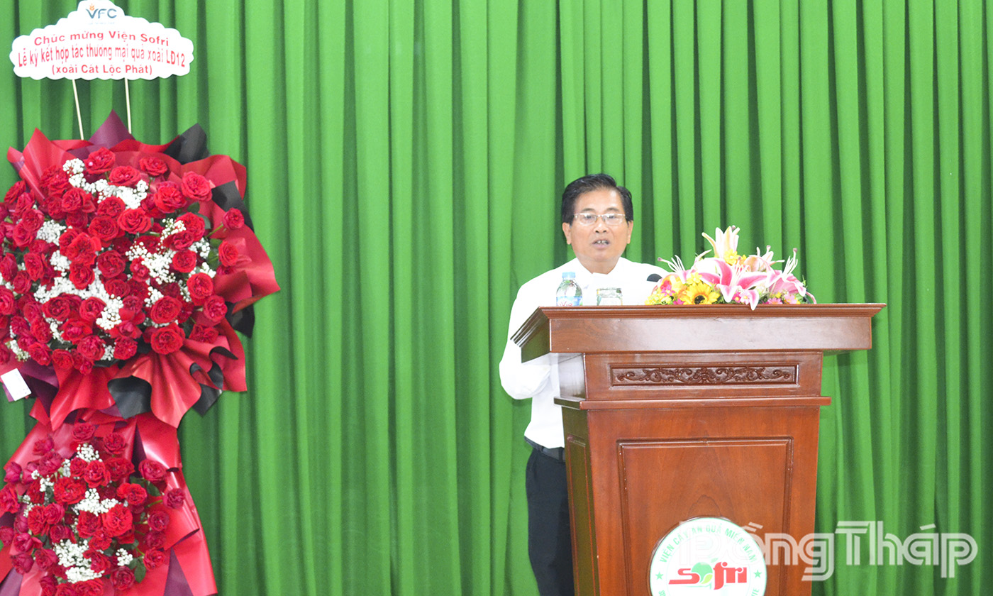 Tiến sĩ Võ Hữu Thoại, Viện trưởng Viện CAQ miền Nam phát biểu khai mạc Lễ ký kết.
