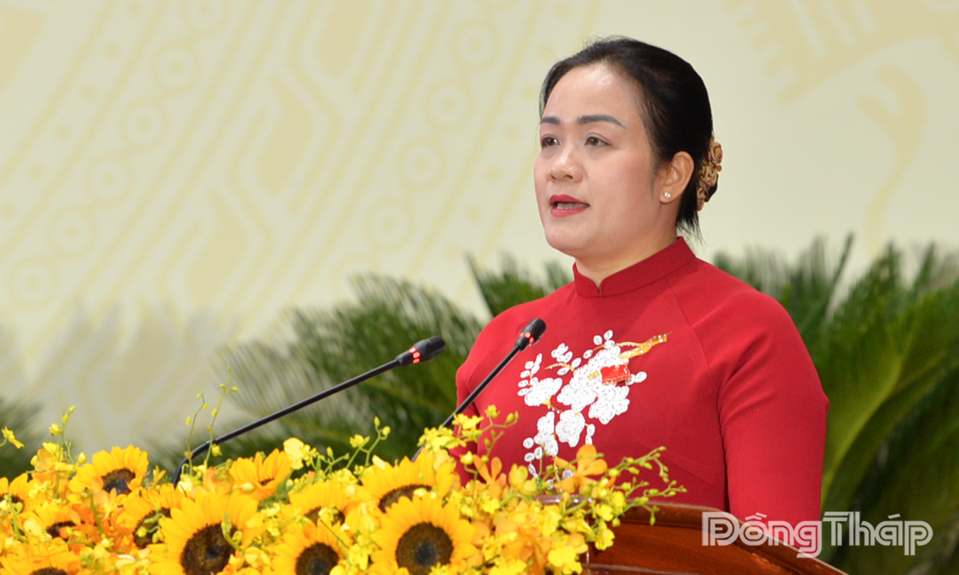 Đồng chí Nguyễn Hải Trâm phát biểu tại Đại hội.