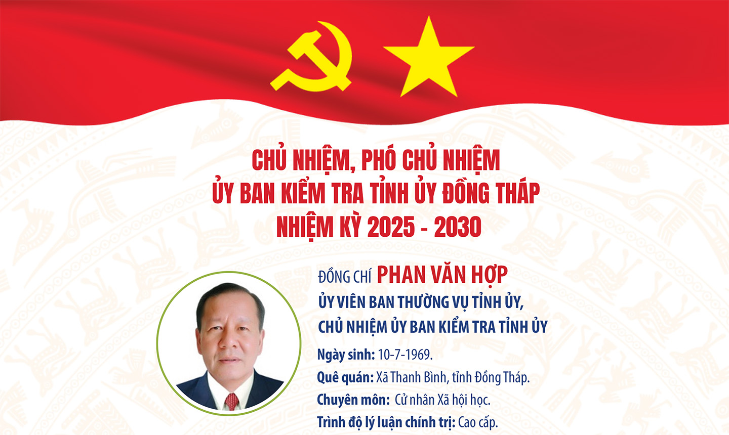 [Infographic] Chủ nhiệm, Phó Chủ nhiệm, Ủy viên Ủy ban Kiểm tra Tỉnh ủy Đồng Tháp nhiệm kỳ 2025 - 2030