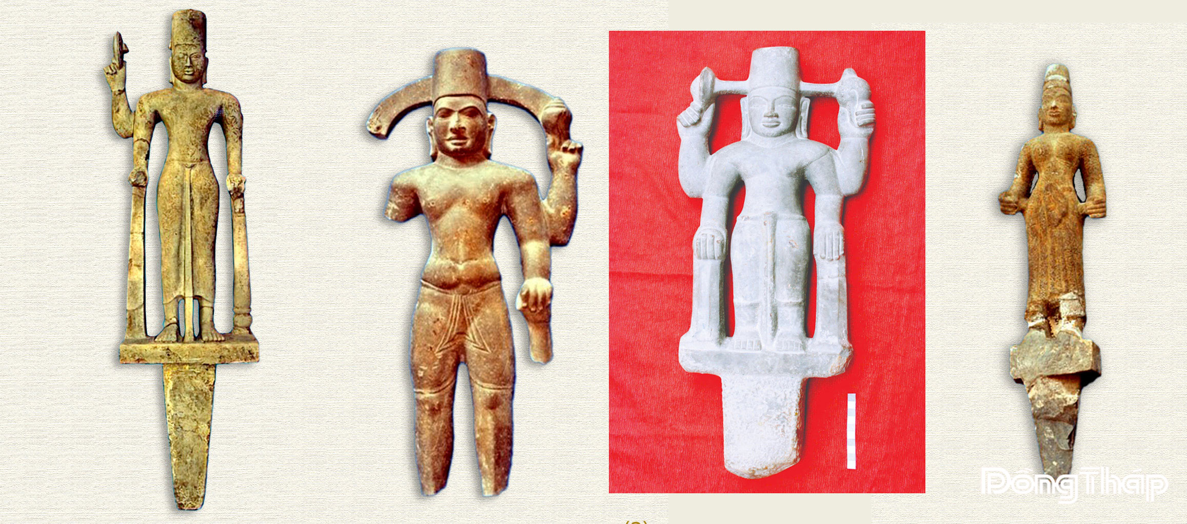 Từ trái sang phải: Tượng thần Vishnu 1, 2, 3 và thần Laksmi.