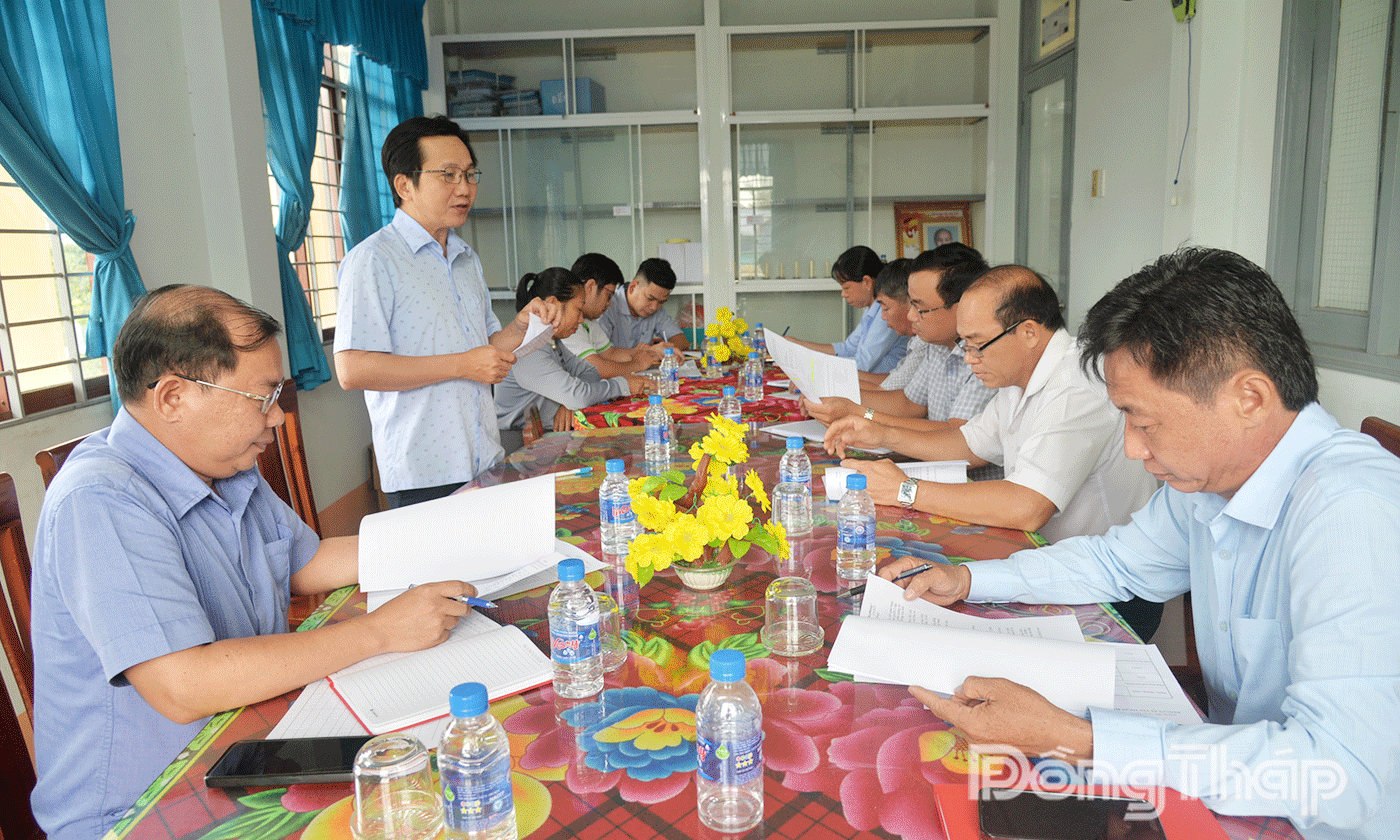 Đồng chí Nguyễn Trọng Tấn phát biểu tại buổi làm việc với Đảng ủy, UBND xã Tân Thuận Bình.