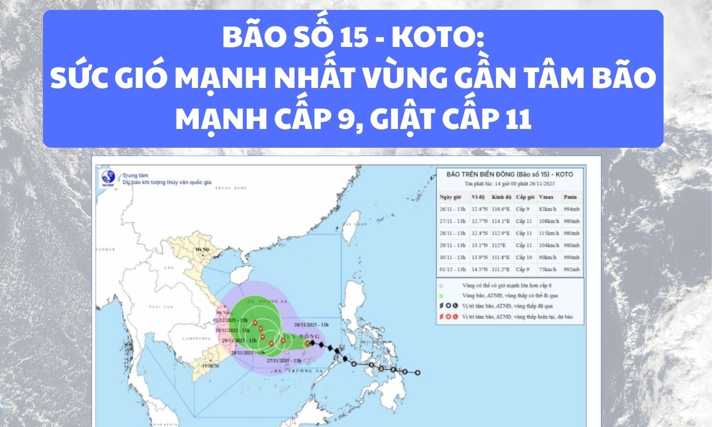 Sức gió mạnh nhất vùng gần tâm bão cấp 9, giật cấp 11