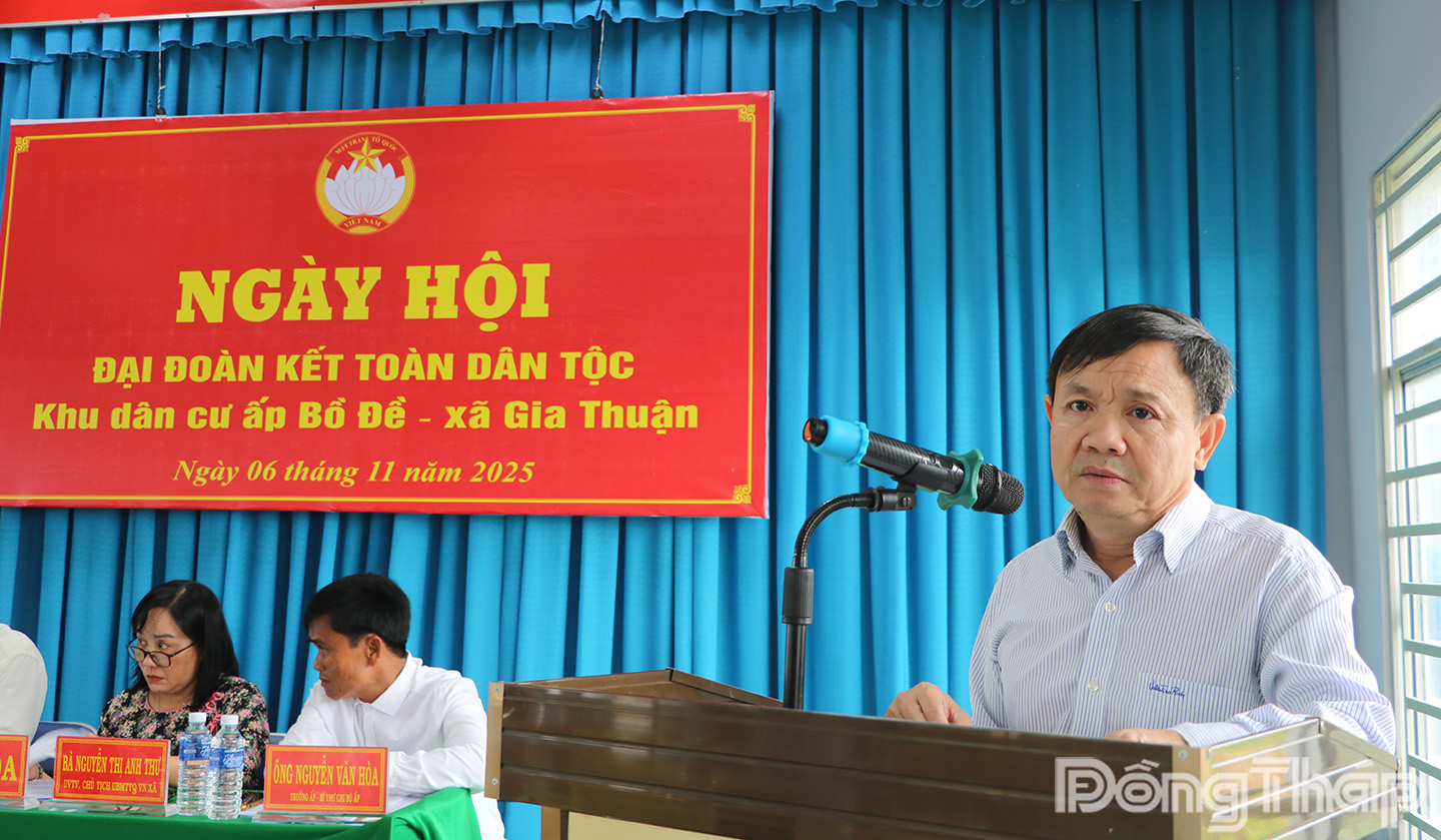 Phó Bí thư Tỉnh ủy, Chủ tịch Ủy ban Mặt trận Tổ quốc Việt Nam tỉnh Phan Văn Thắng, phát biểu tại Ngày hội.