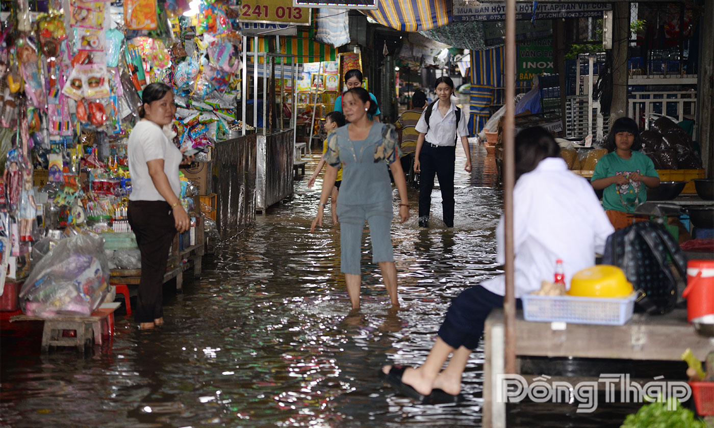 Khu vực chợ An Hữu ngập sâu do triều cường.