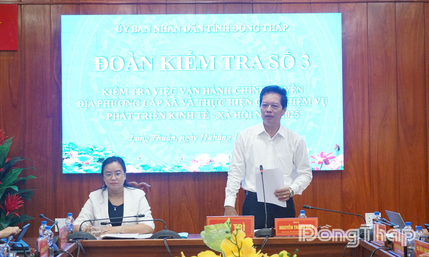 Đồng chí Nguyễn Thành Diệu phát biểu tại buổi làm việc.