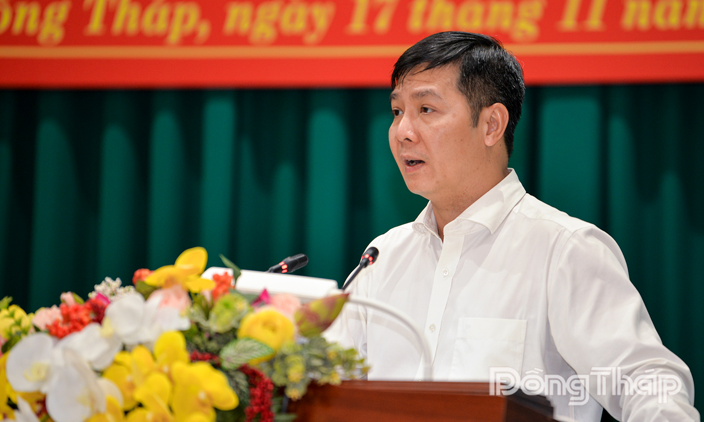 Đồng chí Nguyễn Thành Tâm phát biểu giao nhiệm vụ.