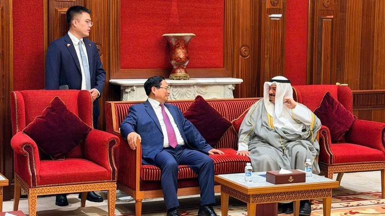 Thủ tướng Chính phủ Phạm Minh Chính bày tỏ vui mừng đến thăm Kuwait, cảm ơn sự đón tiếp hết sức nồng ấm, trọng thị và chân thành của Hoàng gia, Chính phủ và nhân dân Kuwait. (Ảnh: Nhật Bắc/VGP)