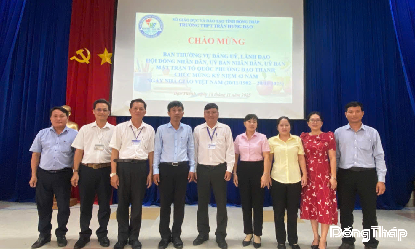 Đoàn đến thăm, chúc mừng trường THPT Trần Hưng Đạo.