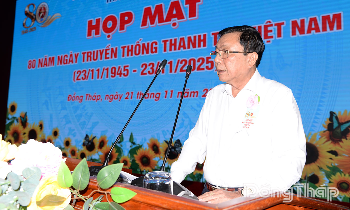 Nguyên Chánh Thanh tra tỉnh Tiền Giang Nguyễn Văn Thắng phát biểu tại buổi họp mặt.