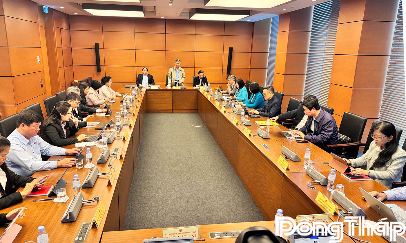 Đại biểu Ngô Chí Cường, Ủy viên Ban chấp hành Trung ương Đảng, Bí thư Tỉnh ủy, Trưởng Đoàn Đại biểu Quốc hội tỉnh Đồng Tháp điều hành phiên thảo luận