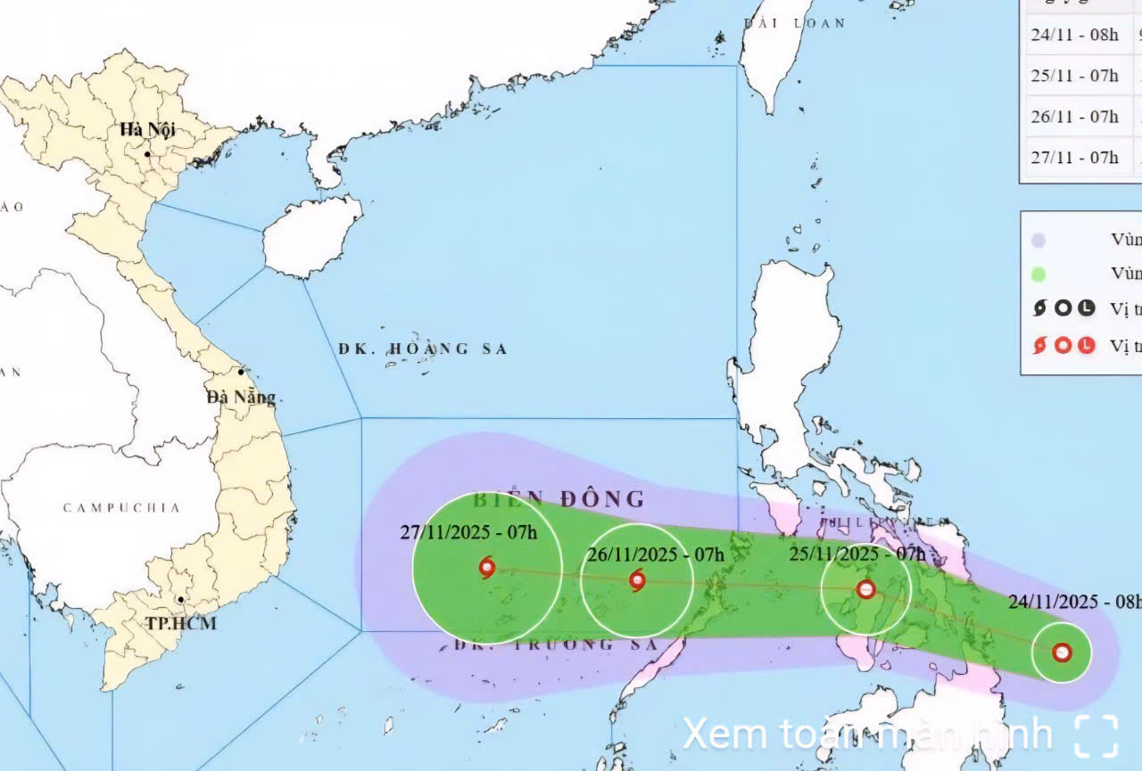 Dự báo hướng đi của áp thấp nhiệt đới. Ảnh: NCHMF