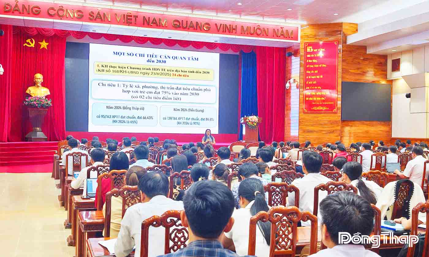 Cán bộ ngành Y tế theo dõi nội dung báo cáo về triển khai Chỉ thị 28-CT/TW và các chính sách liên quan công tác trẻ em.