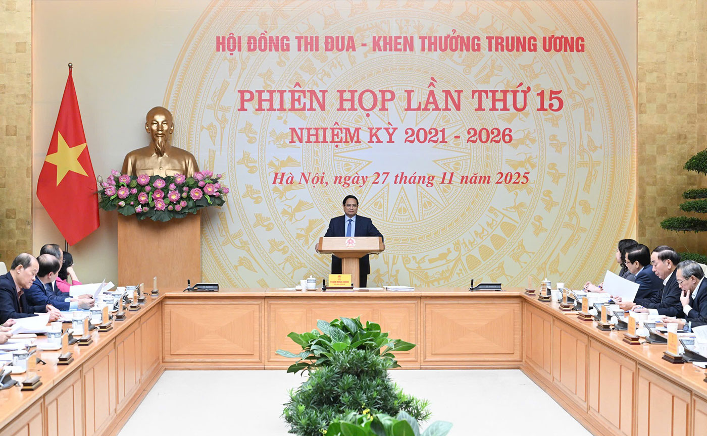 Thủ tướng Chính phủ Phạm Minh Chính, Chủ tịch Hội đồng Thi đua – Khen thưởng Trung ương nhiệm kỳ 2021 - 2026 (Hội đồng) chủ trì phiên họp lần thứ 15 của Hội đồng - Ảnh: VGP/Nhật Bắc